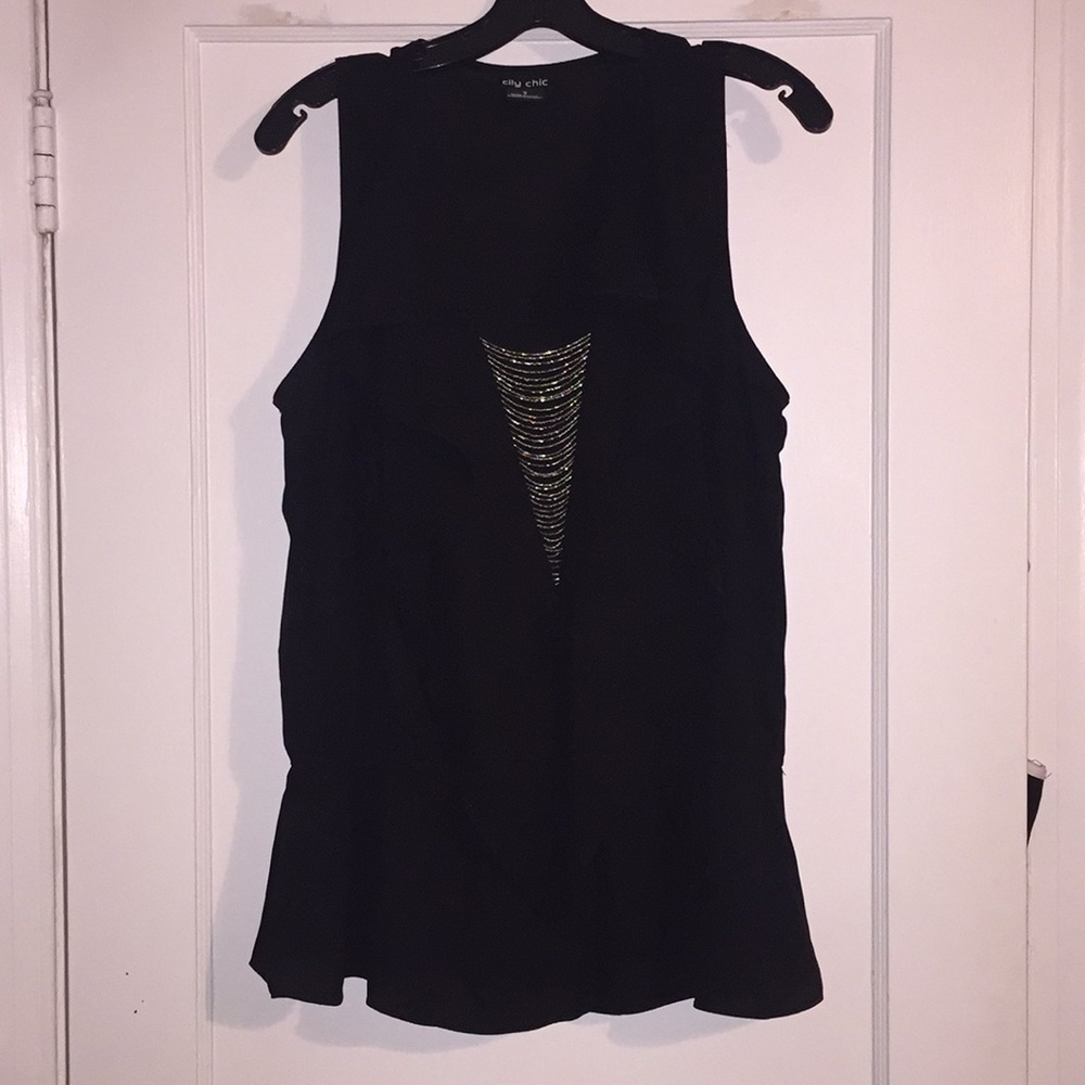 City Chic Beaded Ruffle Top Size S (16)